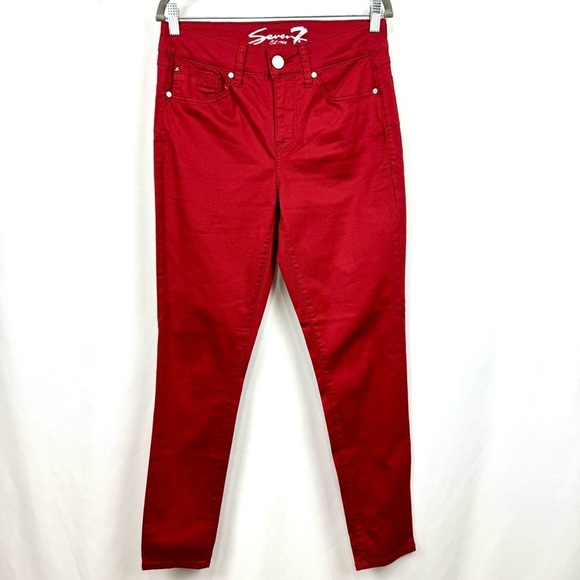 SEVEN 7 WOMENS SZ 4 RED HIGH RISE SKINNY JEANS STRETCH CONTOURING BOOTY SHAPING - Picture 1 of 12